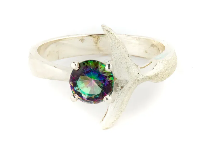 Hand Crafted Whale Tail Women's Ring With Northern Light's Stone