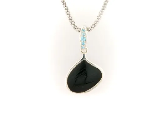 Alaska Black Petrified Wood Small Asymmetrical Pendant With Blue Diamonds