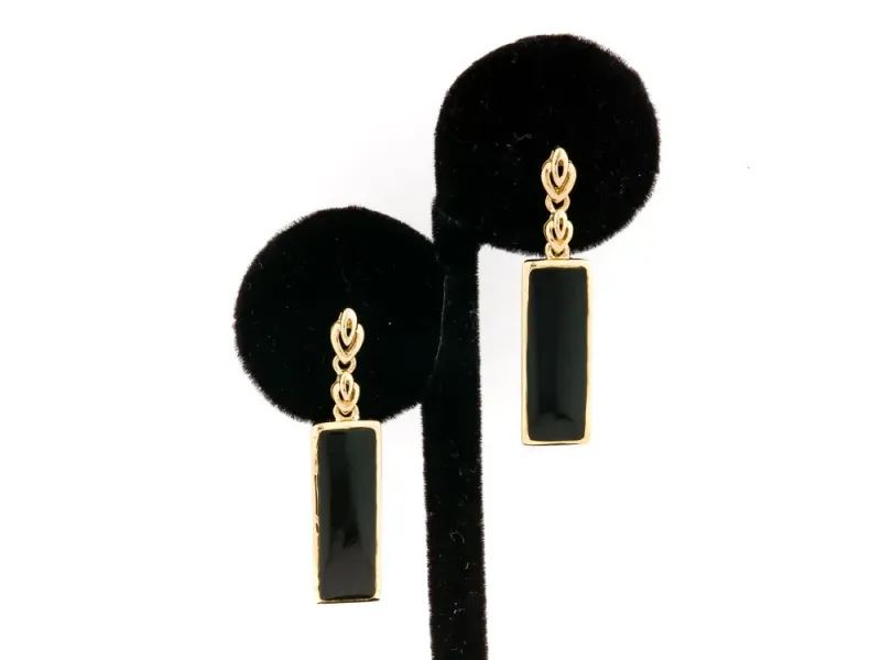Alaska Black Petrified Wood Solid Rectangular Earrings