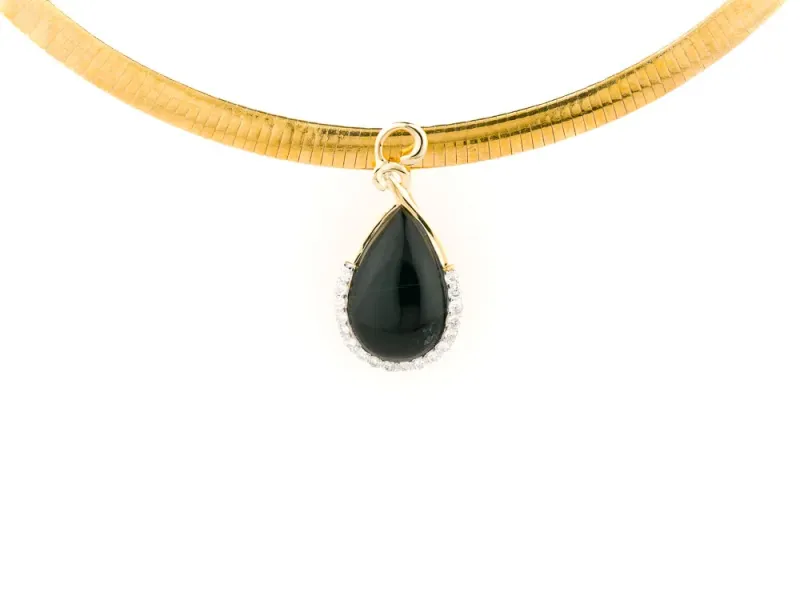 Alaska Black Petrified Wood Teardrop Shaped Pendant With White Bottom Diamonds