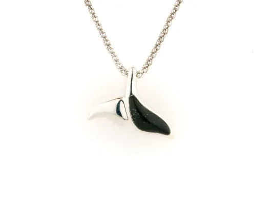 Alaska Black Petrified Wood Half Inlay Whale Tail Pendant