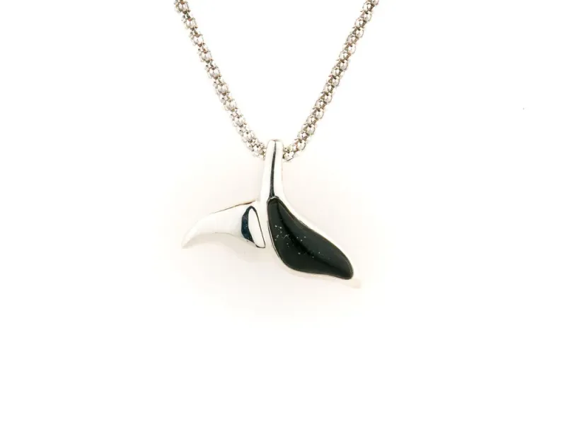Alaska Black Petrified Wood Half Inlay Whale Tail Pendant