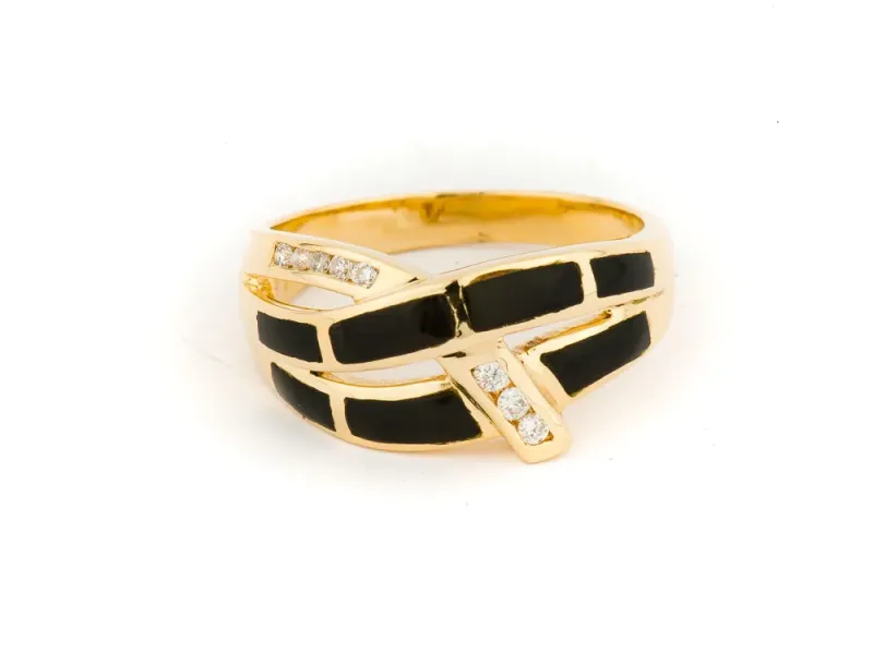 Alaska Black Petrified Wood Woven Ladies Ring With Diamond Pattern