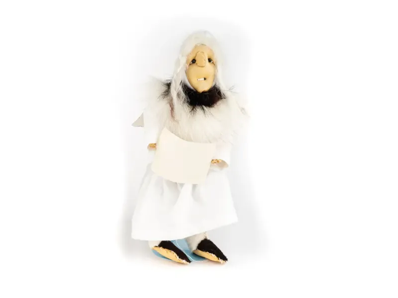 Angelic Singing Eskimo Doll In White Dress With Polar Bear Fur Collar & Sealskin Booties