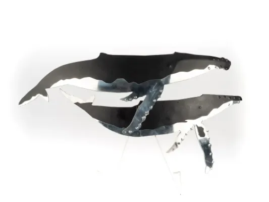Humpack Whale Pair Standing Metal Sculpture