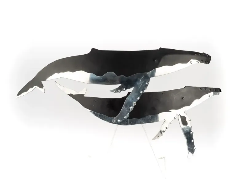 Humpack Whale Pair Standing Metal Sculpture
